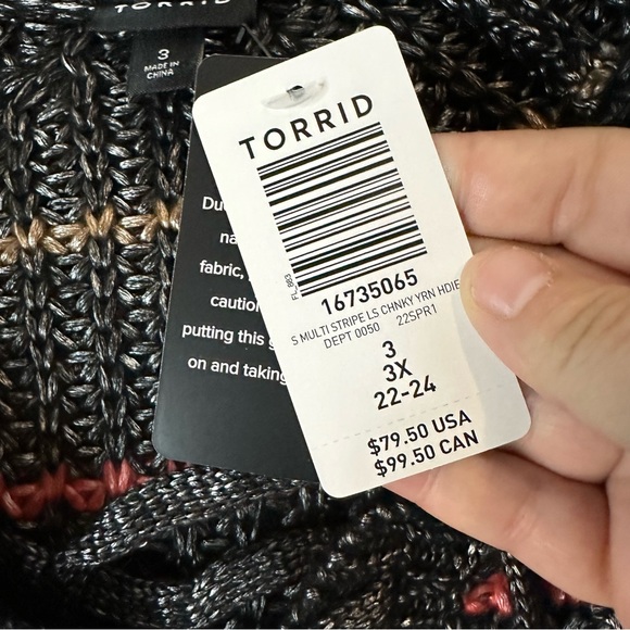 TORRID Women’s Size 3X 3 22-24 Sweater Multi Stripe Chunky Yarn Hoodie NWT - Picture 12 of 15